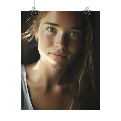 Grinning Woman: Close-Up Portrait with Joyful Expression - Poster