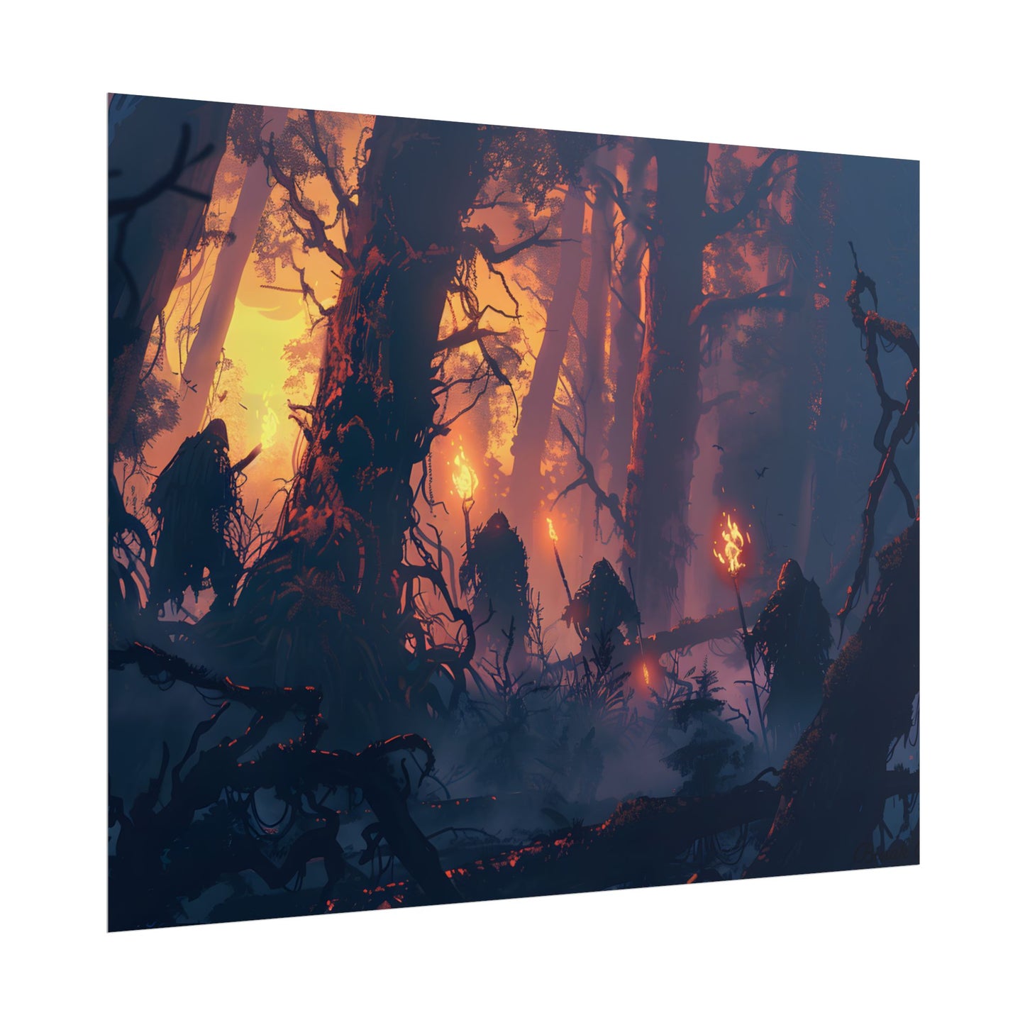 Forest Gathering at Sunset: Peaceful Woodland Scene - Poster