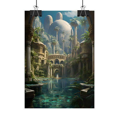 Majestic Desert Oasis: Arabian Nights-Inspired Bird's Eye View - Poster