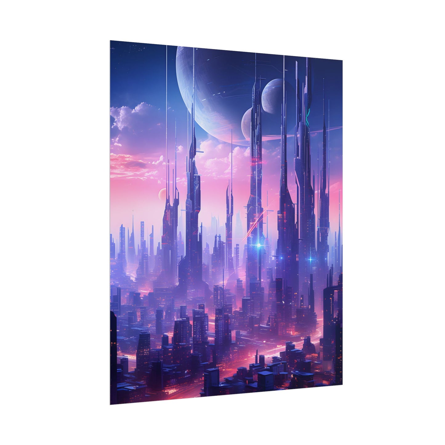 Cyberpunk Cityscape: Dark Futuristic Metropolis Digital Art - Poster
