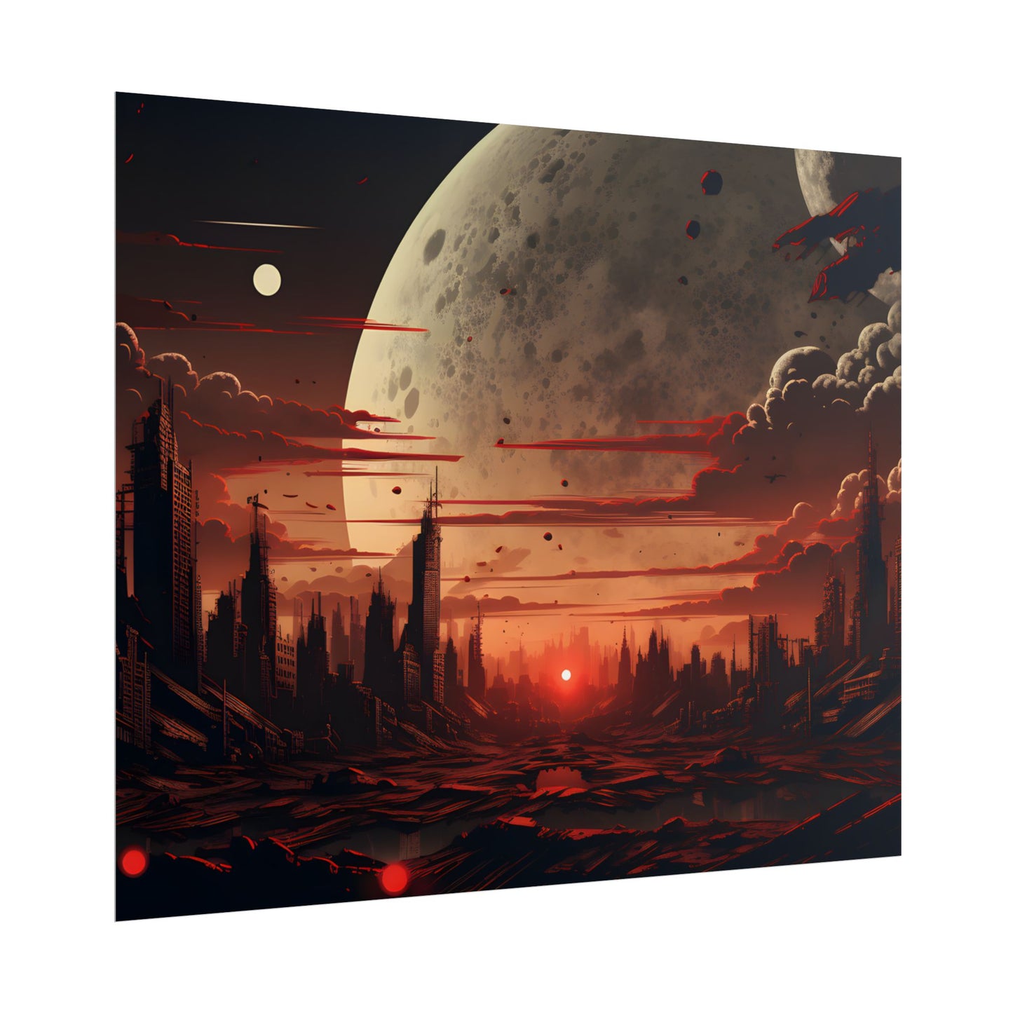 Landscape at Night: Burning Cyberpunk Neon Lights - Poster
