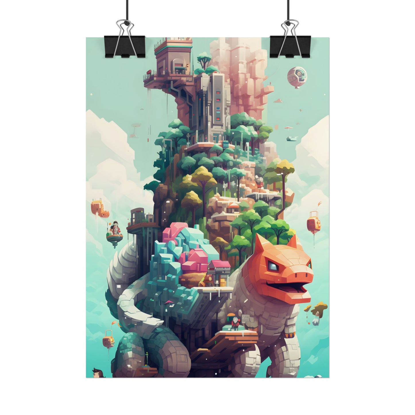 Pixelated Cyber-Pets: Digital Artwork of Illuminated Creatures - Poster