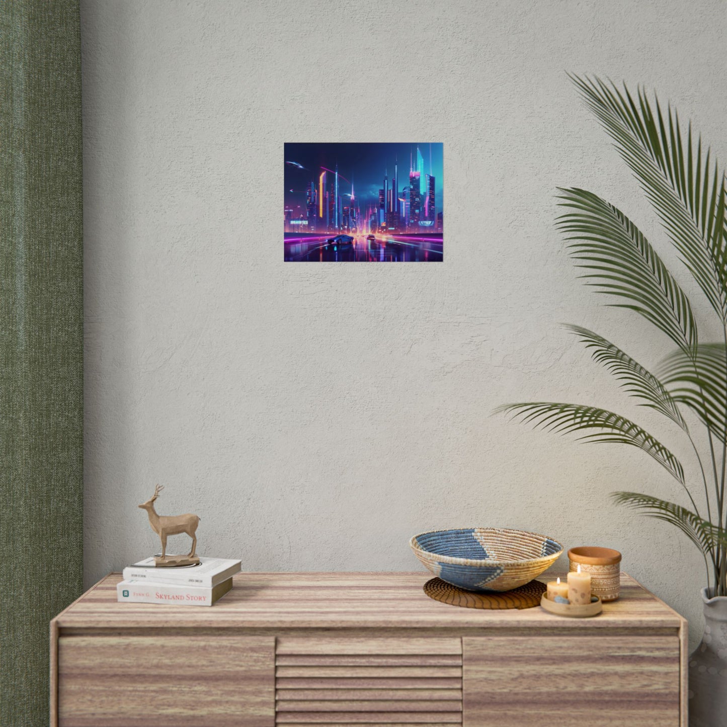 Futuristic City Glow: Neon Lights Digital Art - Poster
