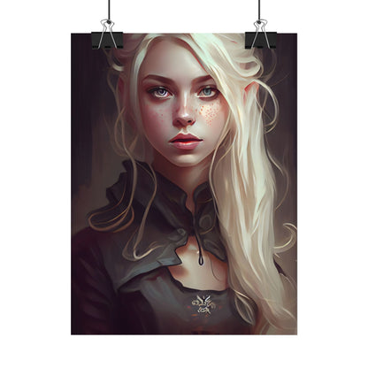 Blonde Portrait: Elegant Woman in Black Dress - Poster