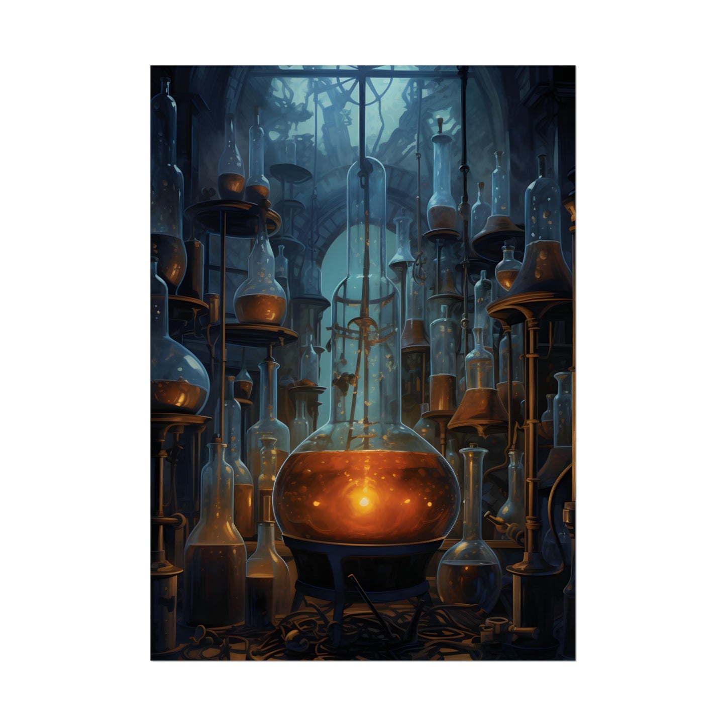 Scientific Discovery: Mysterious Laboratory Scene with Beaker and Whiteboard - Poster