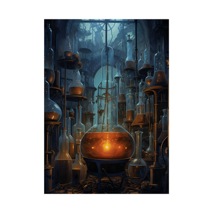 Scientific Discovery: Mysterious Laboratory Scene with Beaker and Whiteboard - Poster