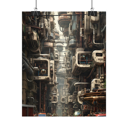 Steampunk Post-Apocalyptic City: Nighttime Digital Artwork - Poster