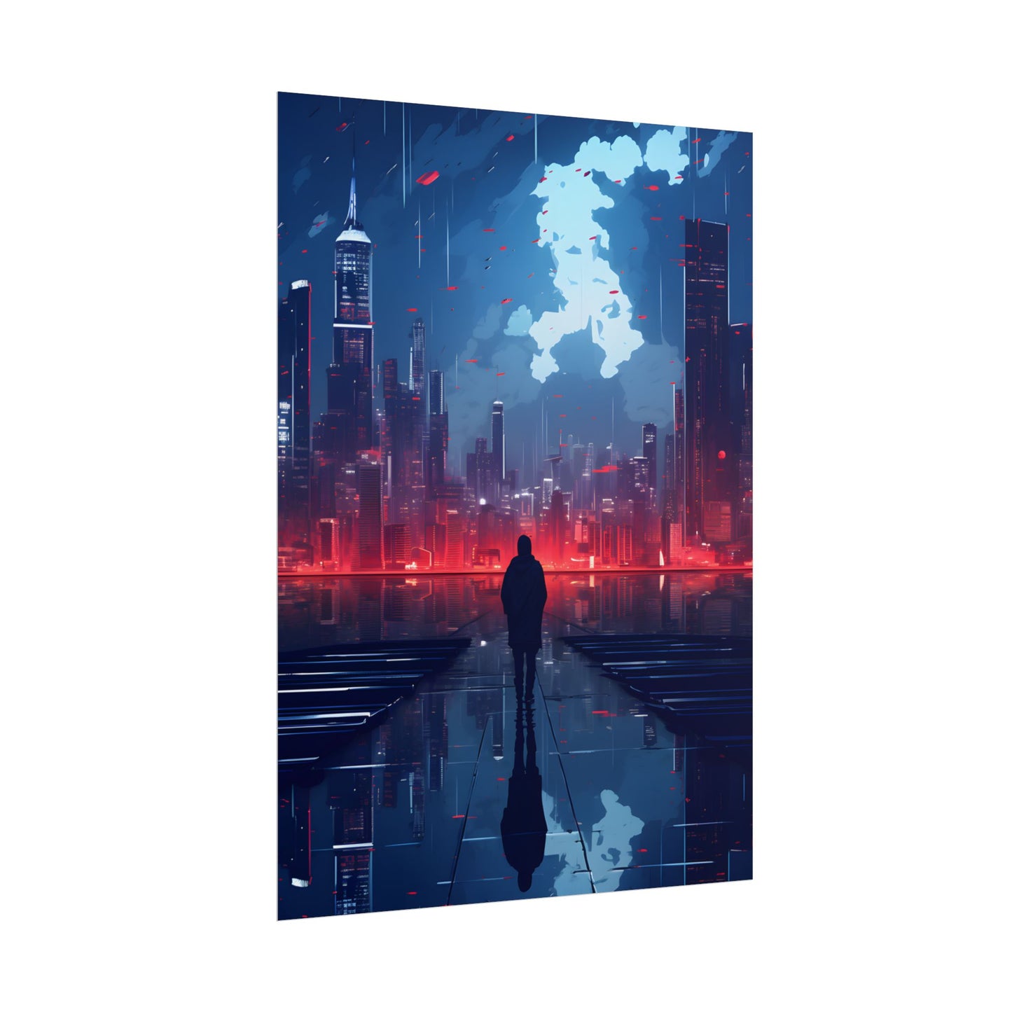 Cyberpunk Night Cityscape: A Melancholic Moment - Poster