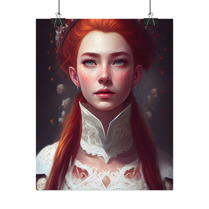 Soft Glow Redhead Portrait: Elegant Female Artwork in Dress - Poster