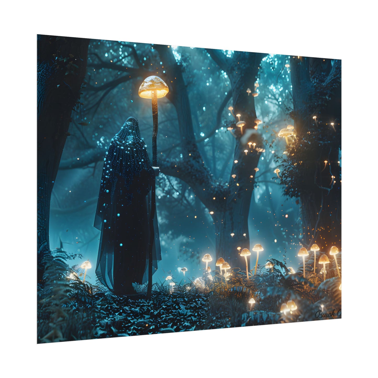 Whispers of Ancient Magic in a Moonlit Mystical Forest - Poster