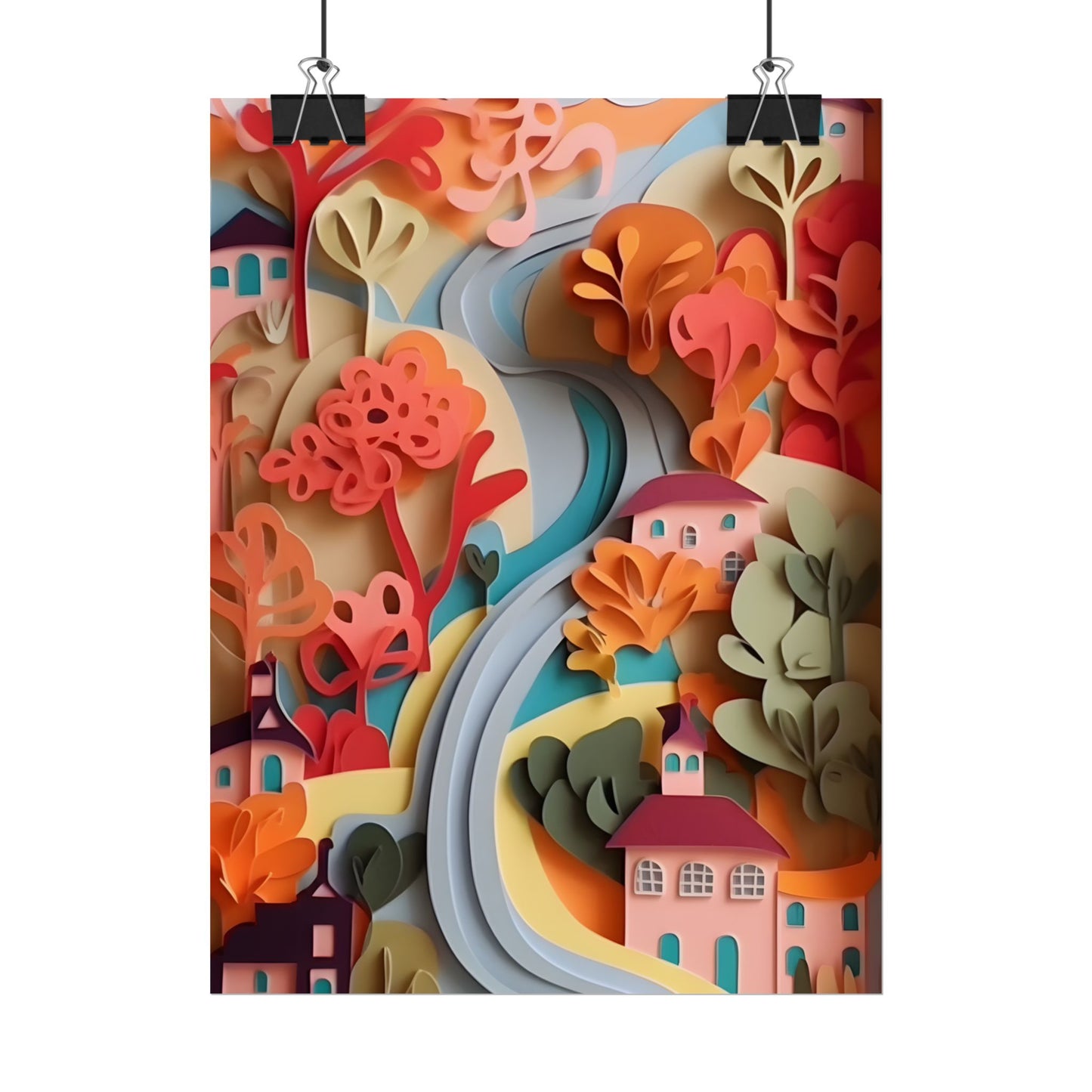 Intricate European Landscape: Paper Quilling Artwork - Poster