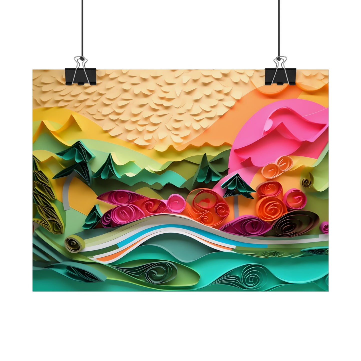 Magical Beach Landscape: Paper Quilling Art Piece - Poster