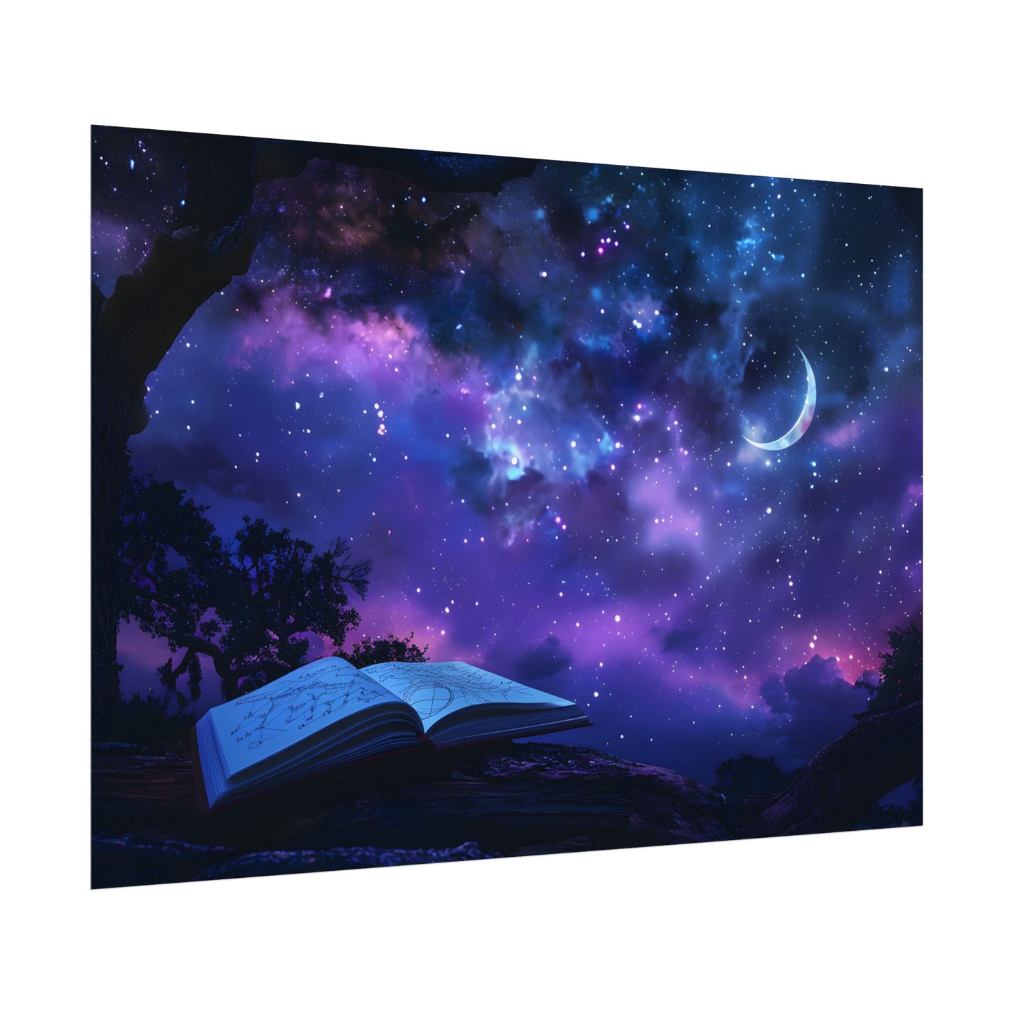Mystical Night Sky: Stars and Crescent Moon - Poster