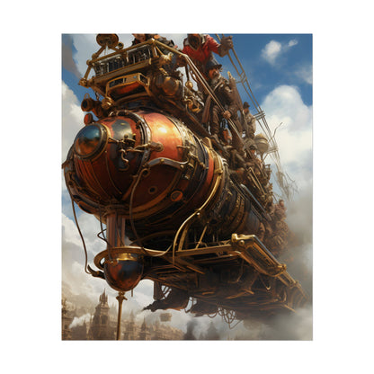 Thrilling Steampunk Sky-Liner: Racing Steam Locomotive on Colum - Poster