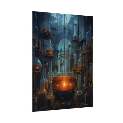 Scientific Discovery: Mysterious Laboratory Scene with Beaker and Whiteboard - Poster