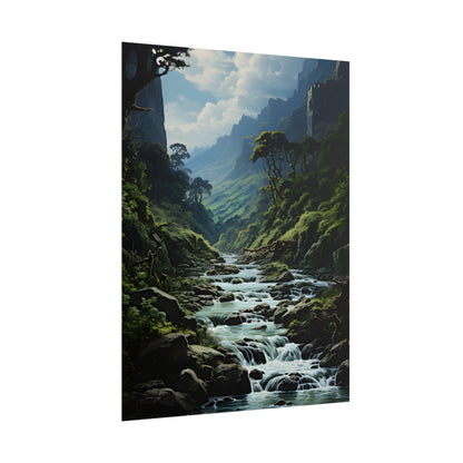 Breathtaking Blue Waterfall: Oil Painting Masterpiece - Poster