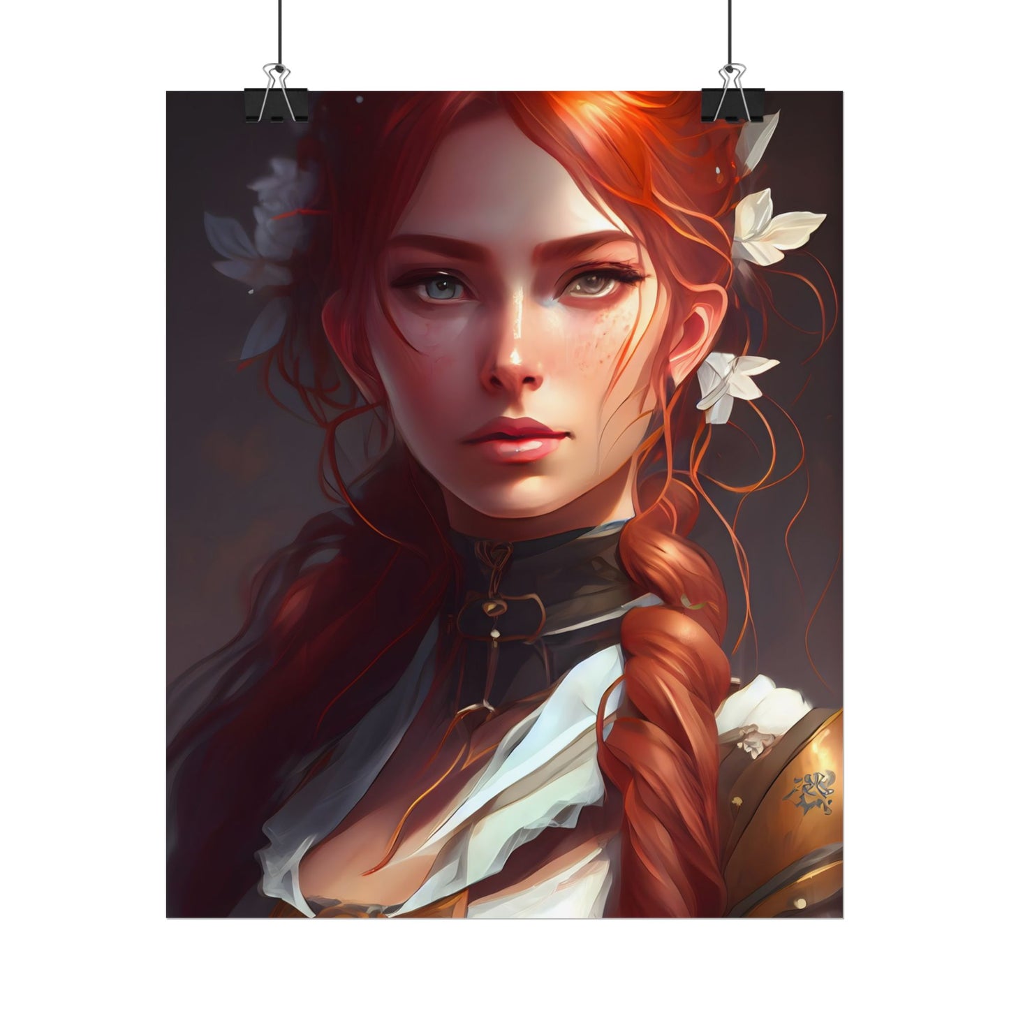 Elegant Redhead Portrait: Dark Background Artwork - Poster