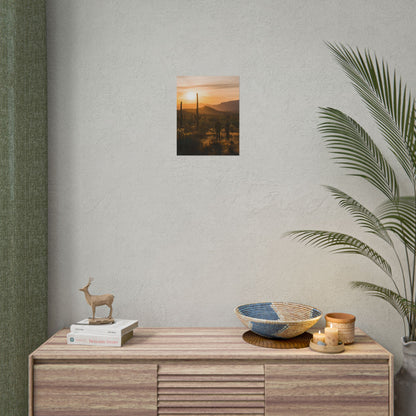 Desert Sunset Serenity: Two Friends Standing Together - Poster
