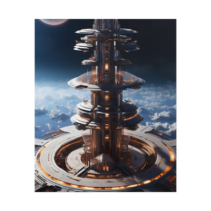 Aetherial Space Station: Industrial Haven with Habitation Windows - Poster