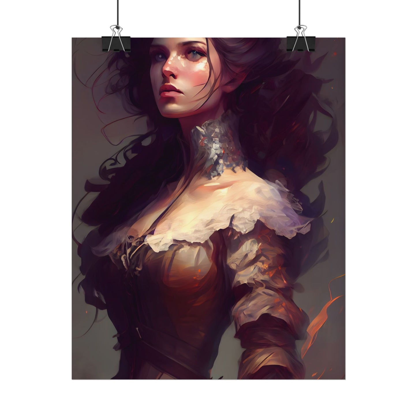 Lovely Brown Hair Portrait: Stunning Female Art - Poster