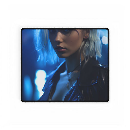 Cyberpunk Teenage Blonde Woman: Close-Up Portrait - Desk Mat
