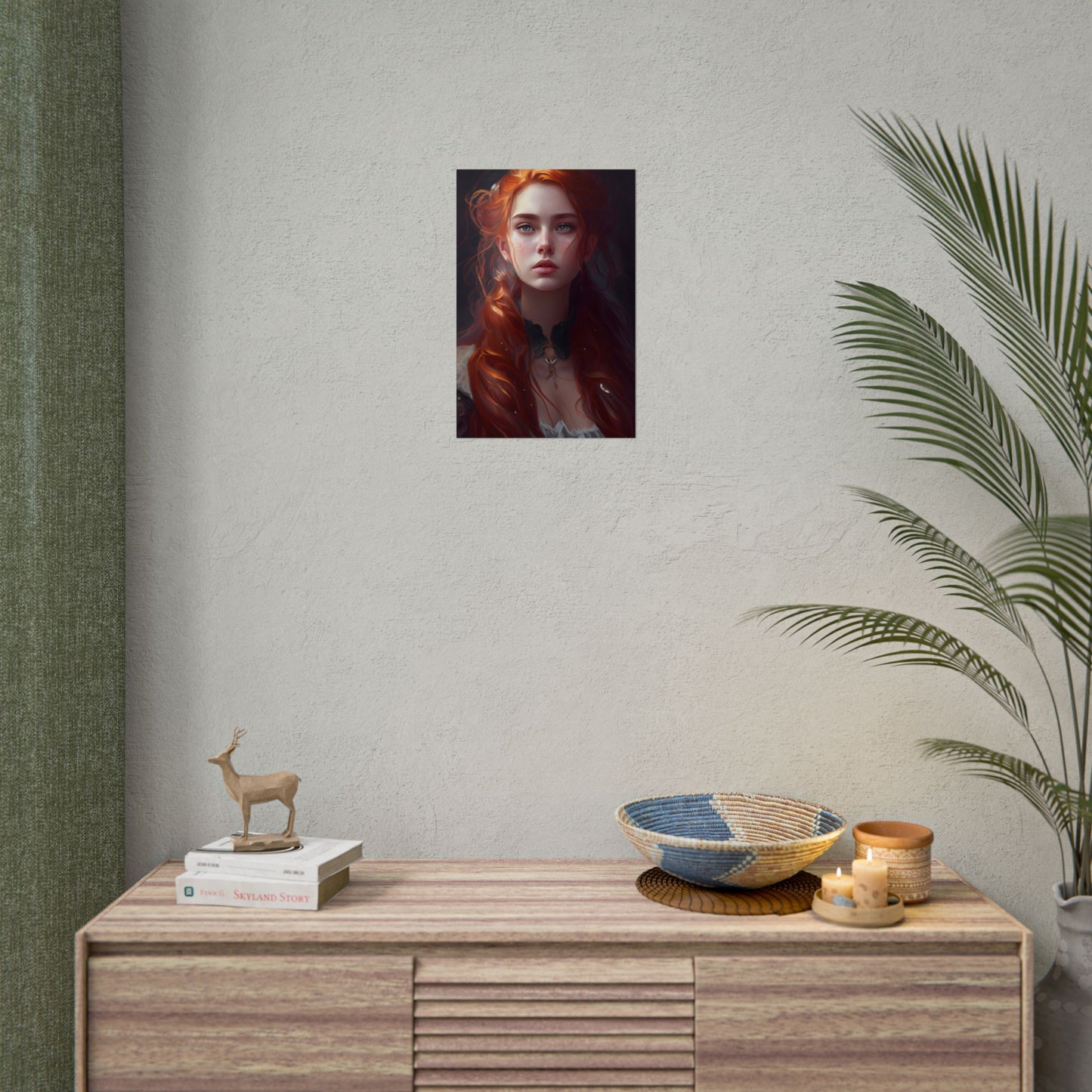 Elegant Redhead Portrait: Female Artwork in Dress - Poster