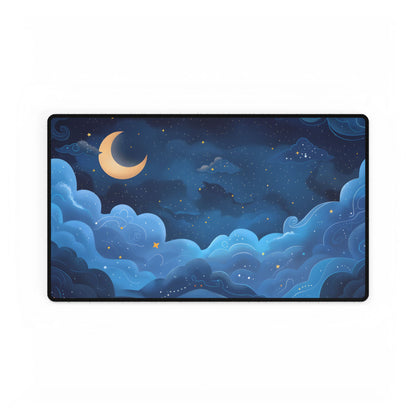 Whispers of a Whimsical Night Sky: Dreamy Celestial Artwork - Desk Mat
