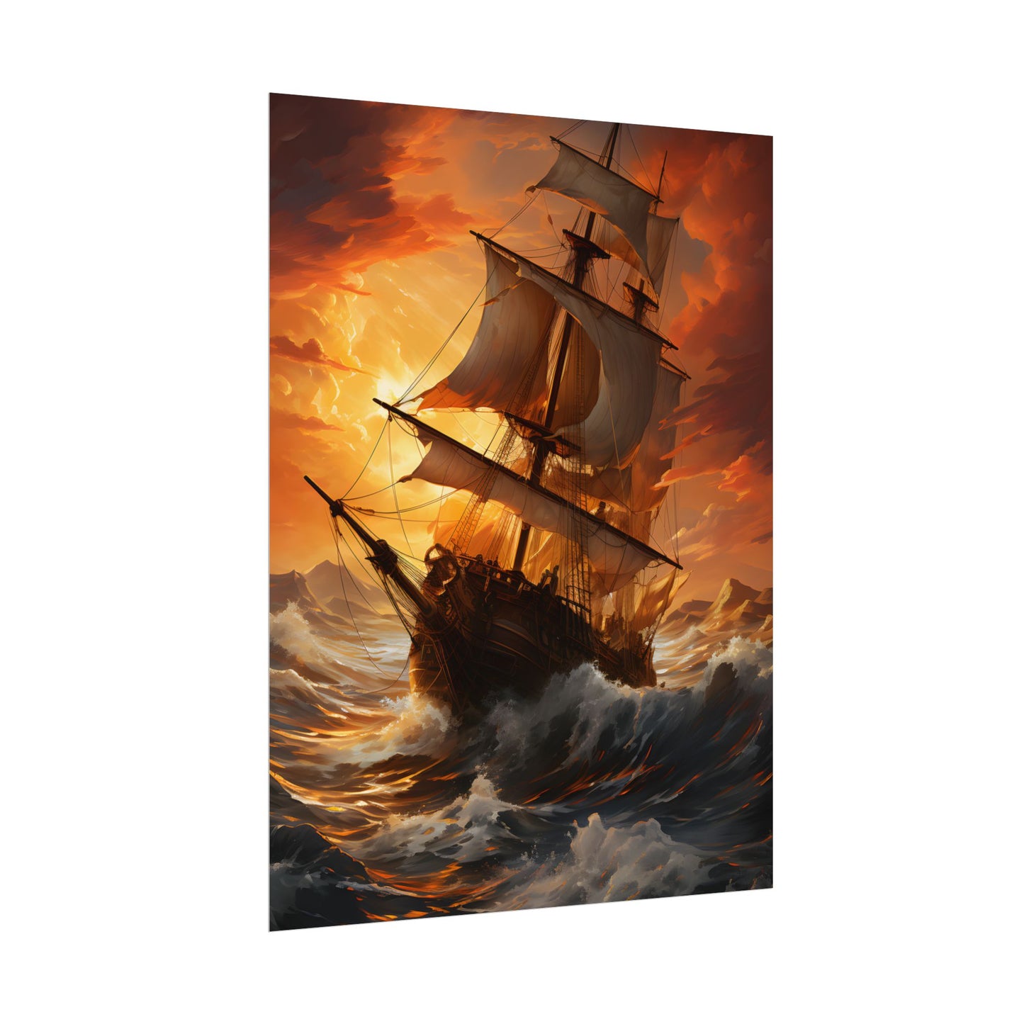 Breathtaking Ship in Realistic Oil Painting: Seafaring Artwork - Poster