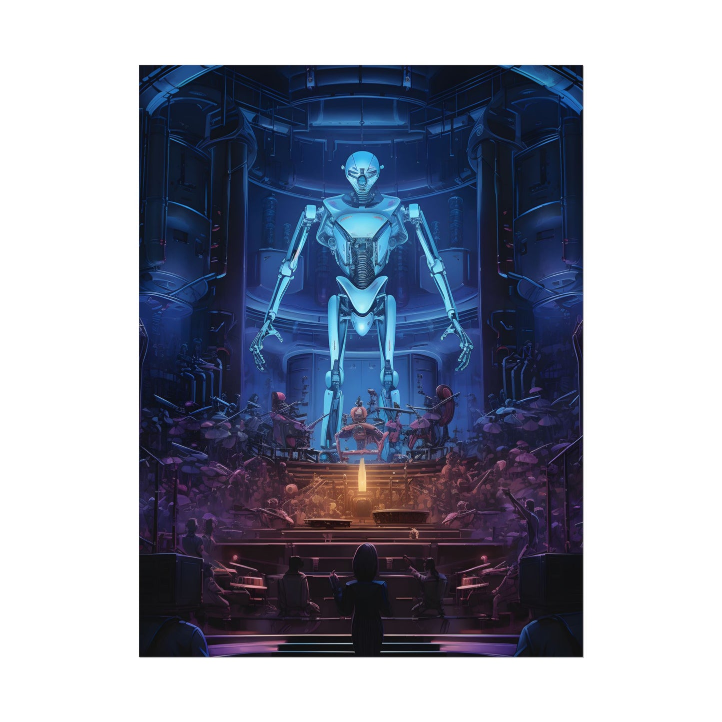 Mechanical Harmony: Black & Grey Robot Orchestra Symphony - Poster