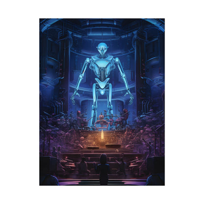 Mechanical Harmony: Black & Grey Robot Orchestra Symphony - Poster