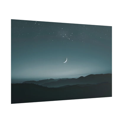 Minimalist Night Scene: Blue-Gray Sky Digital Art - Poster
