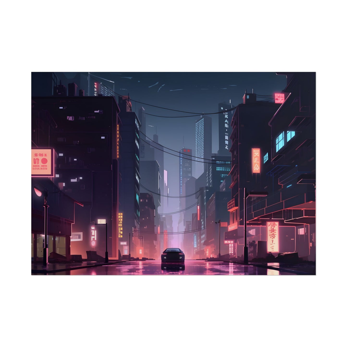 Cyberpunk Night: Melancholic Urban Landscape Artwork - Poster