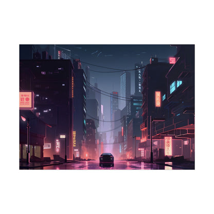 Cyberpunk Night: Melancholic Urban Landscape Artwork - Poster