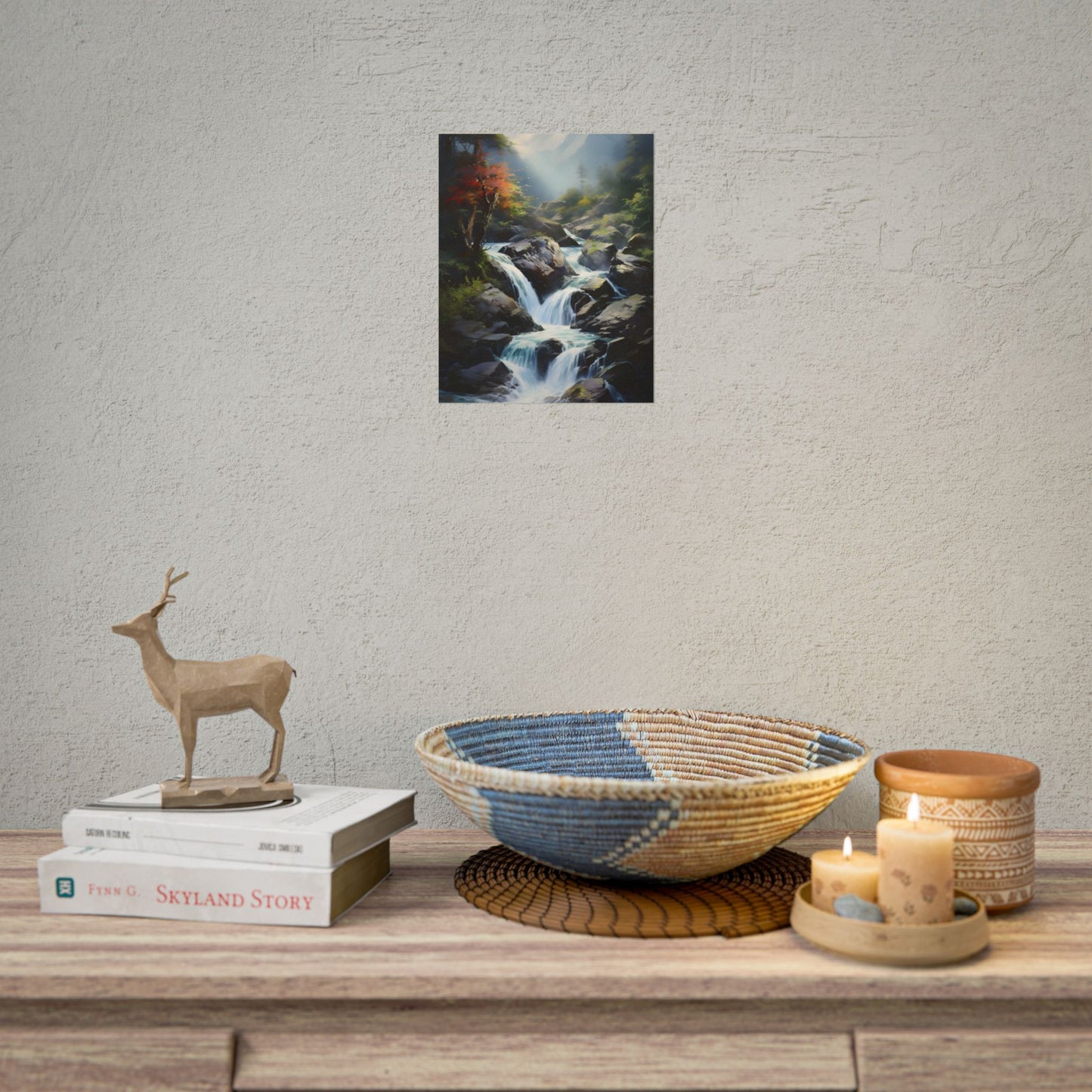 Breathtaking Waterfall: Oil Painting Masterpiece - Poster