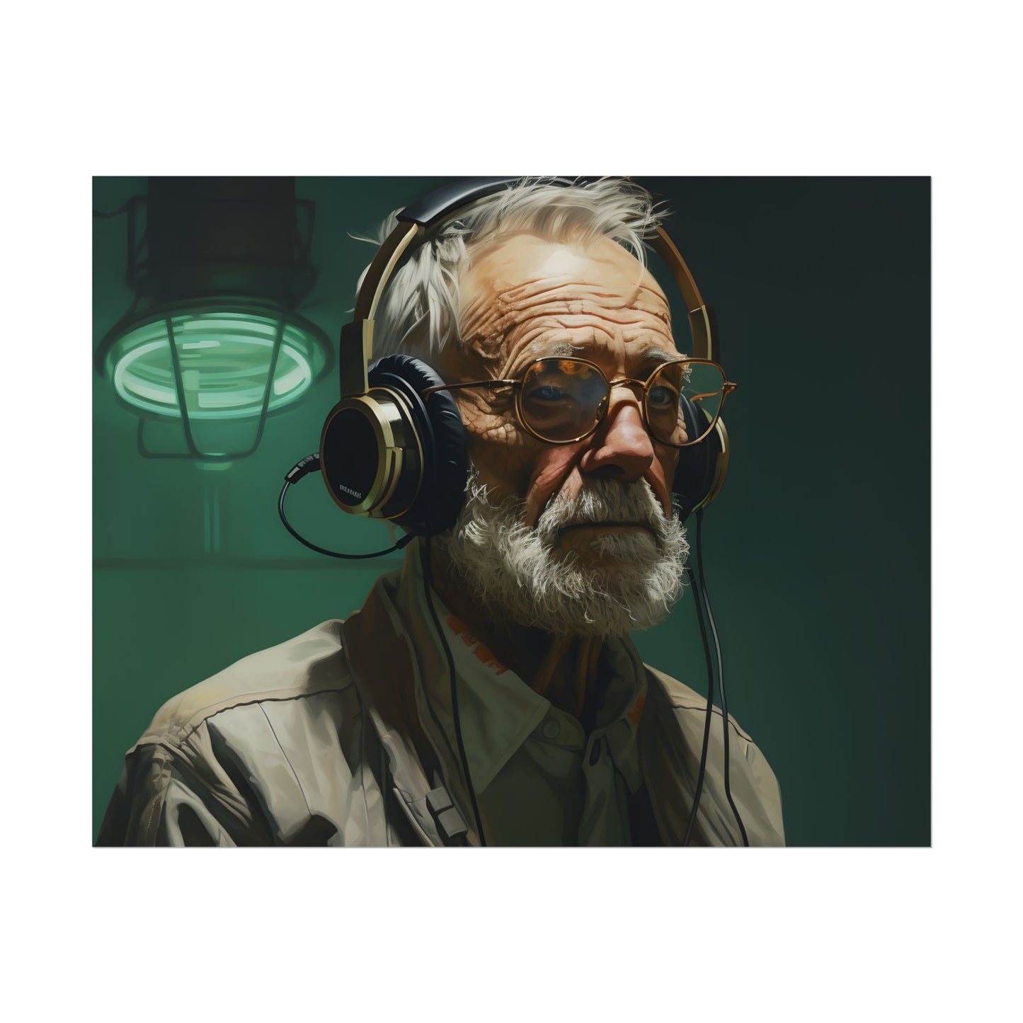 Old Man Connected: Sci-Fi Headset Experiment Digital Art - Poster
