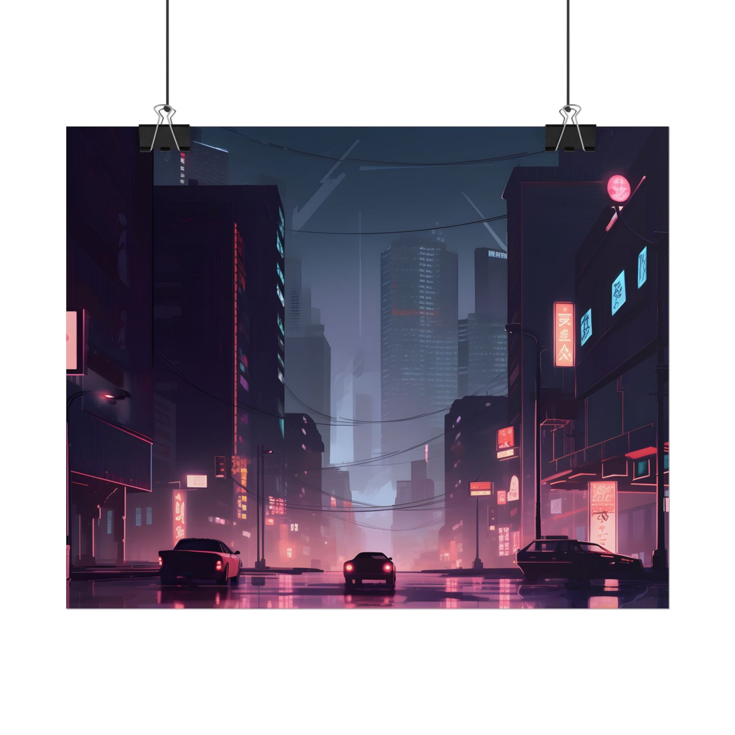 Cyberpunk Night: Melancholic Cityscape - Poster