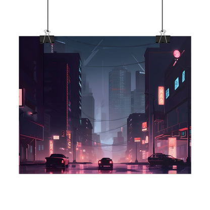 Cyberpunk Night: Melancholic Cityscape - Poster