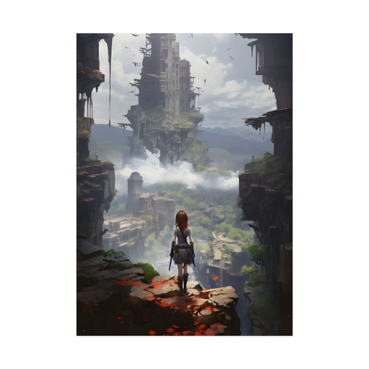 Dramatic Anime Red-Haired Bird in Flight: Mid-Air Motion Digital Art - Poster