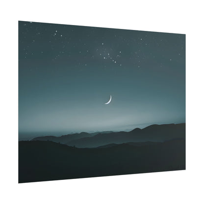 Minimalist Night Scene: Blue-Gray Sky Digital Art - Poster