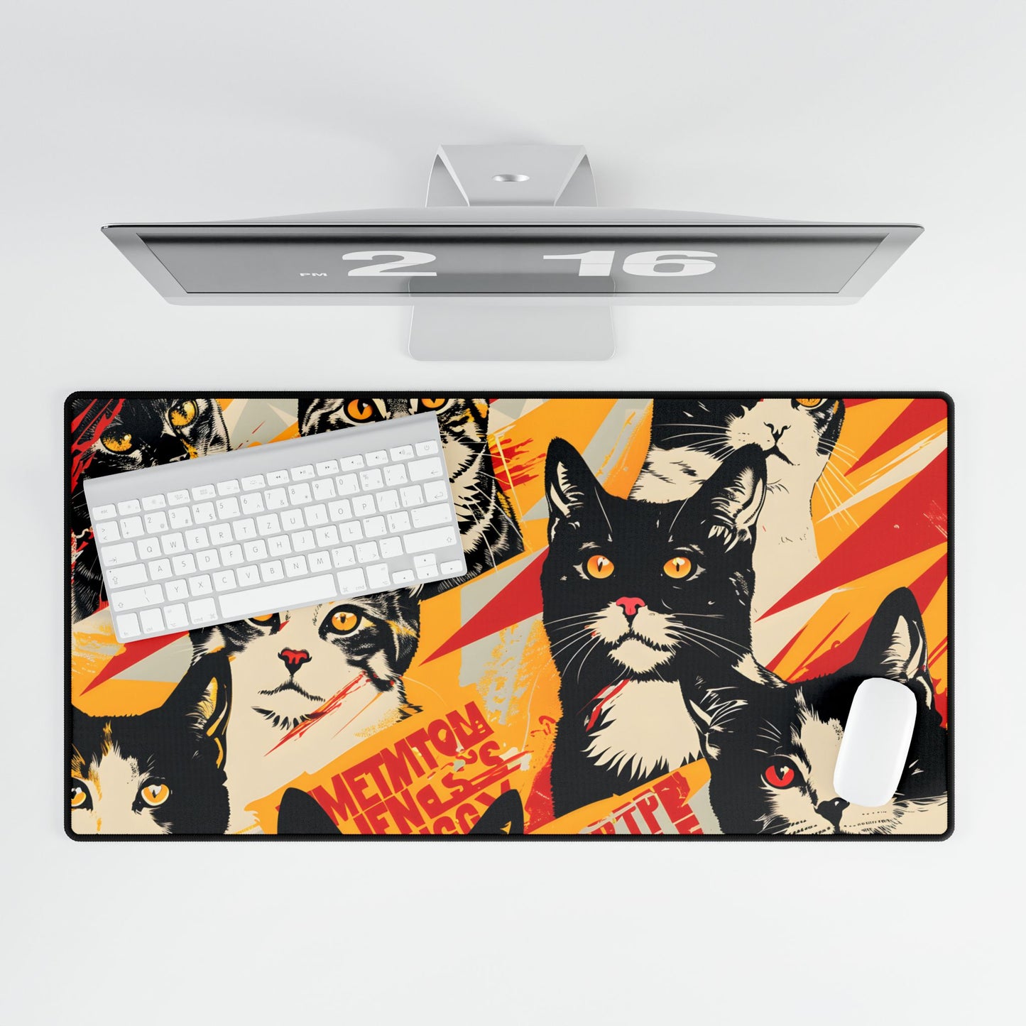 Vibrant Soviet Cats: Colorful Artwork - Desk Mat