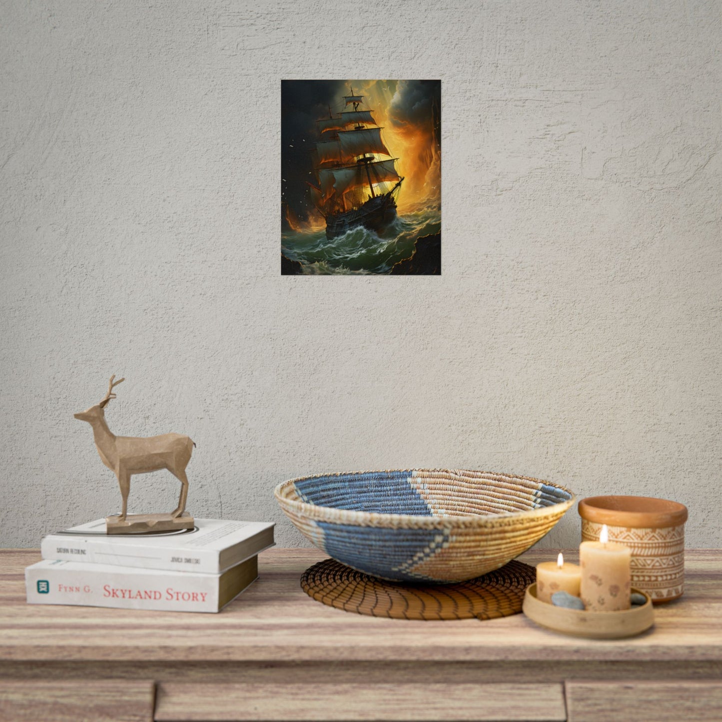 Mostly Green Seascape: Magnificent Oil Painting of a Ship - Poster