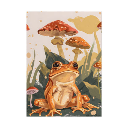 Retro Frog's Smile: Colorful Mushroom Illustration - Poster