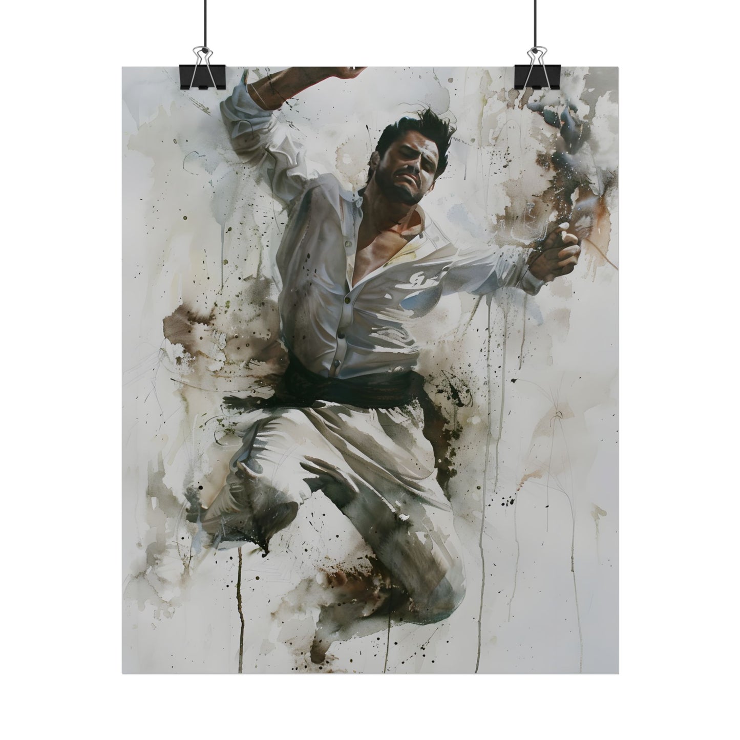 Watercolor Artwork: Man Dancing in Dynamic Movement - Poster