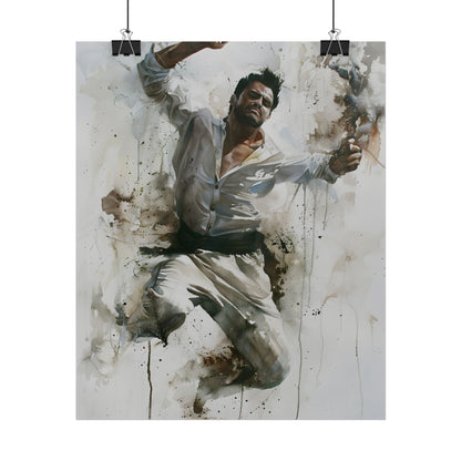 Watercolor Artwork: Man Dancing in Dynamic Movement - Poster