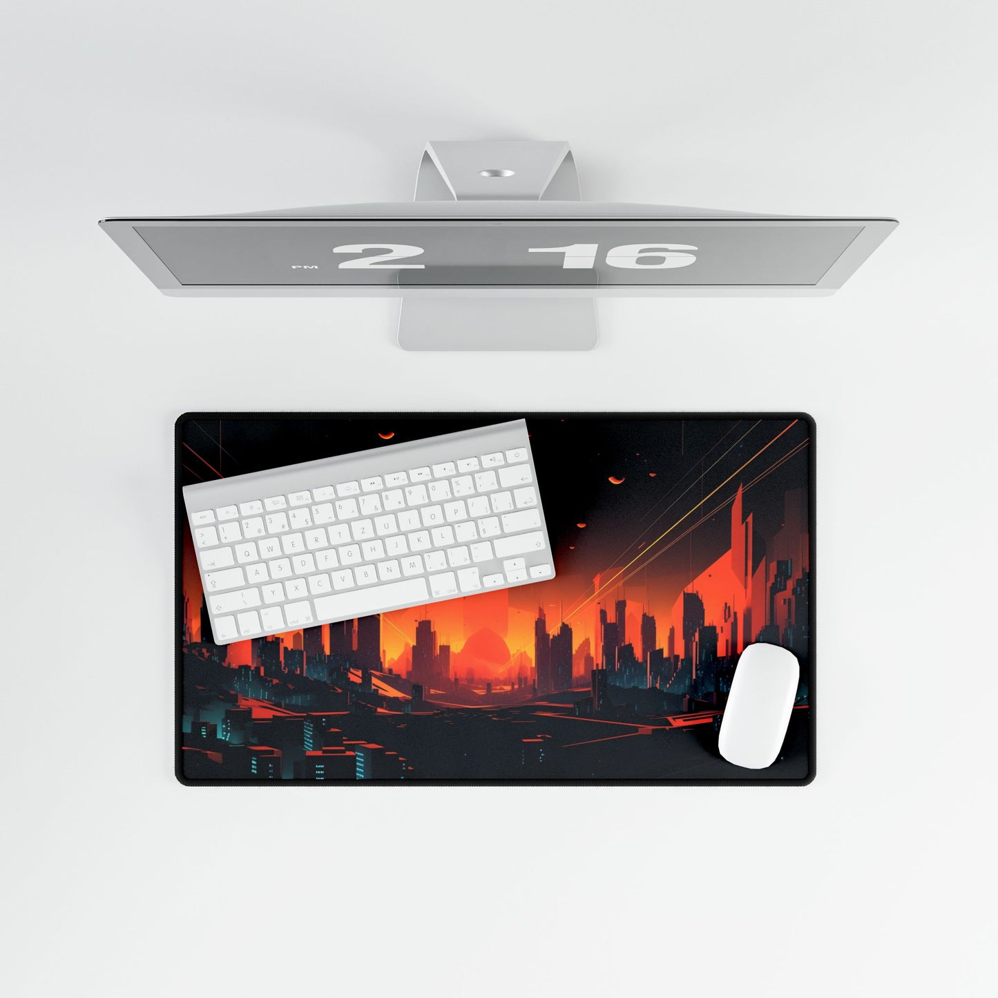 Cyberpunk Cityscape: Nighttime Landscape Photograph - Desk Mat