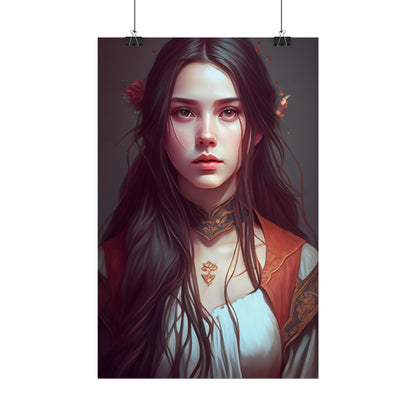 Sophisticated Female Portrait: Brown Hair Artwork in Focus - Poster