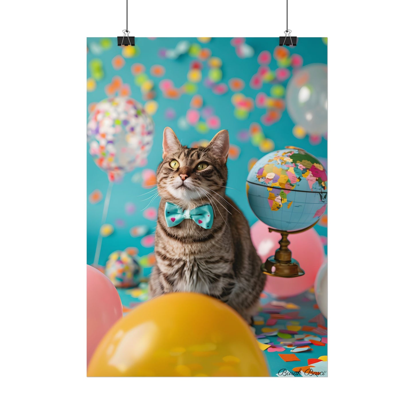 Whimsical Cat with Bow Tie: Mysterious Feline Artwork - Poster
