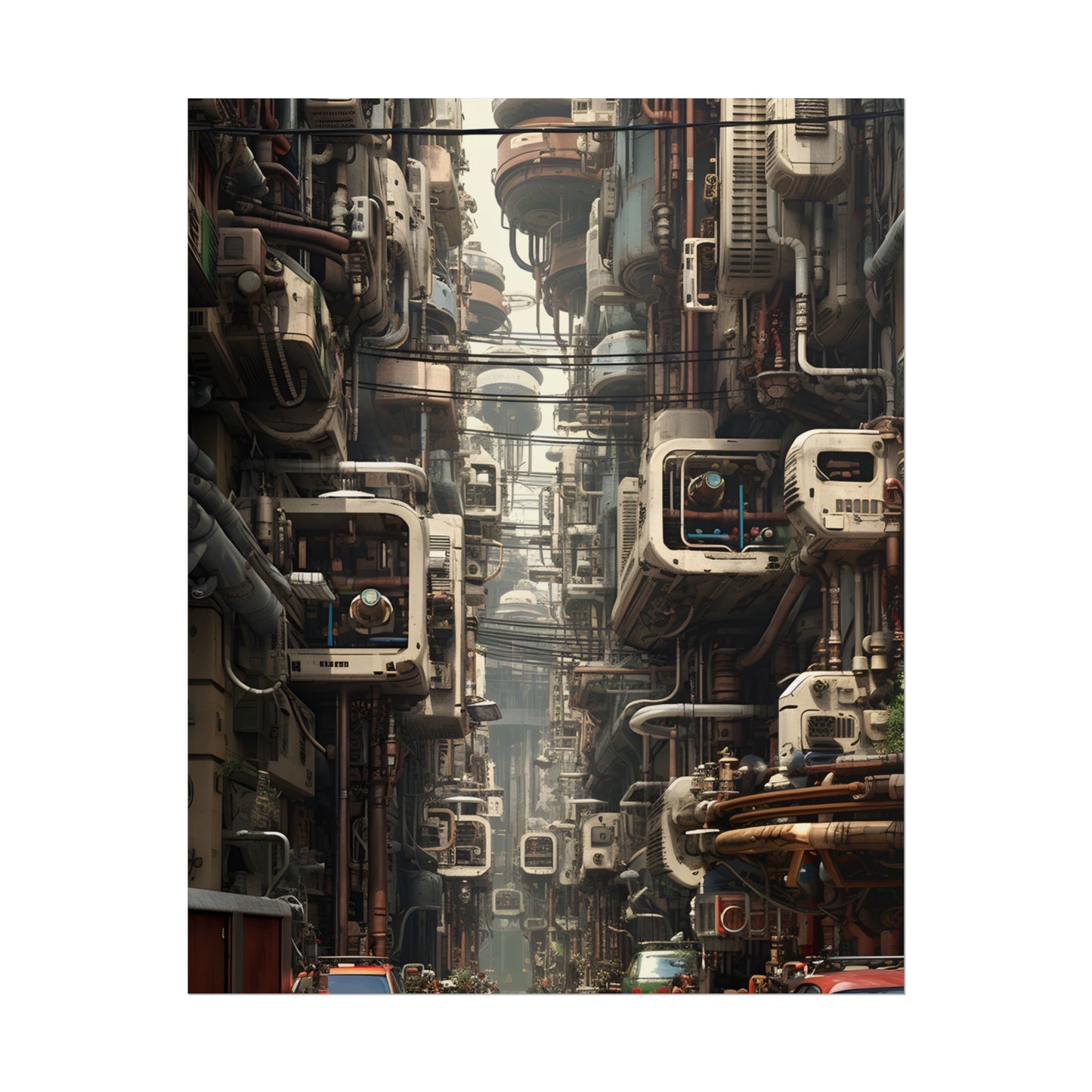 Steampunk Post-Apocalyptic City: Nighttime Digital Artwork - Poster