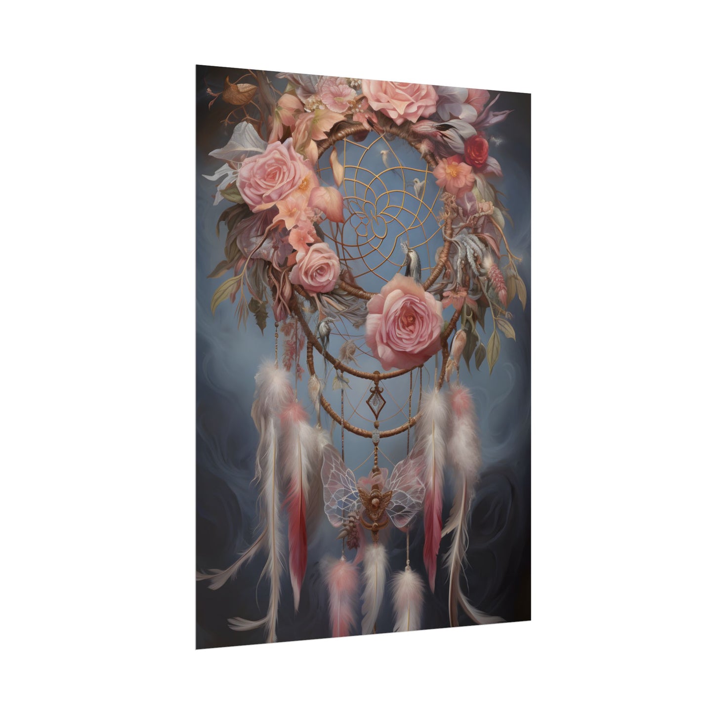 Ethereal Dreamcatcher Realm: Surreal Artwork with Colorful Feathers - Poster