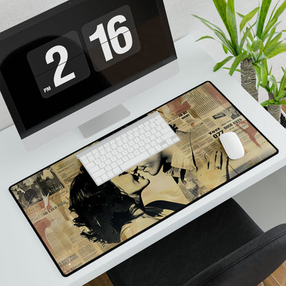 Retro Vintage Romance: Couples Newsprint Artwork - Desk Mat